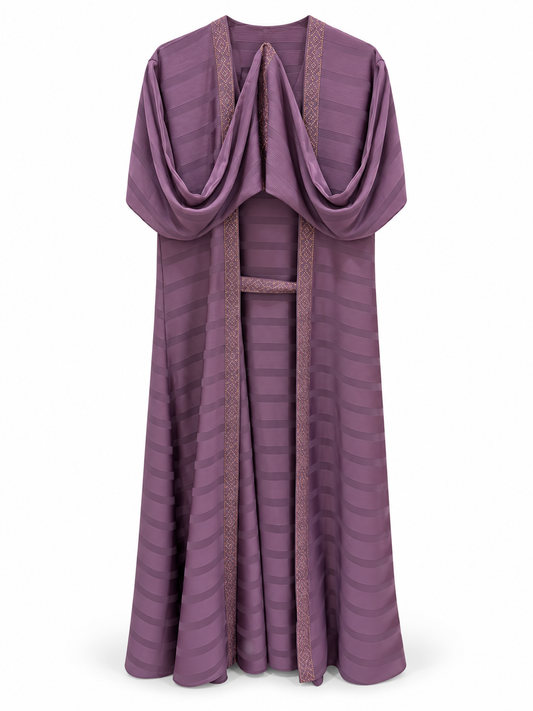 Purple Diamond Border Layered Abaya - edited white background studio view