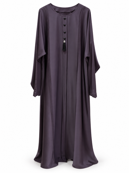 Purple Round Neck Tassel Abaya - edited white background studio view