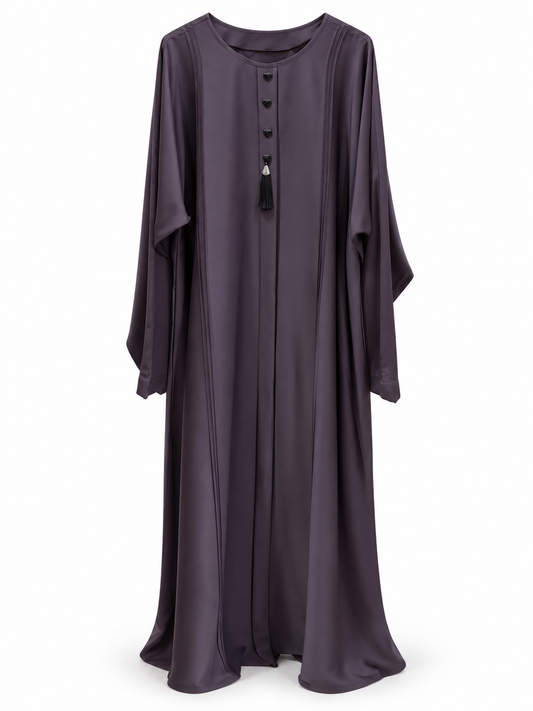 Purple Round Neck Tassel Abaya - edited white background studio view