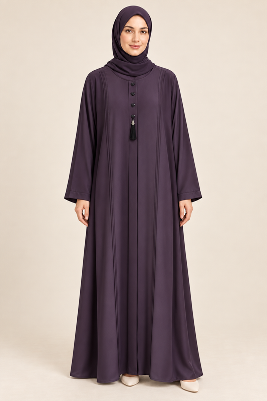 Purple Round Neck Tassel Abaya - AI styled model