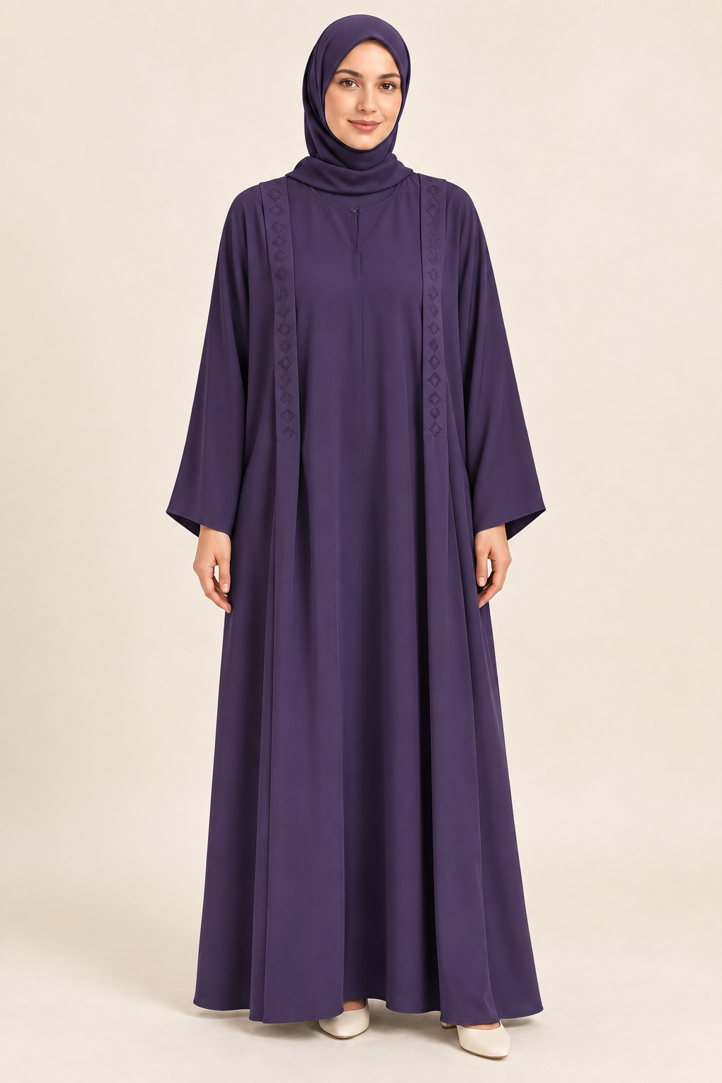 Purple Vertical Diamond Abaya - AI styled model