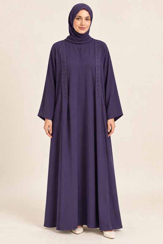 Purple Vertical Diamond Abaya - AI styled model