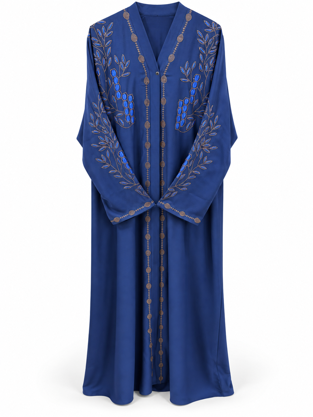 Royal Blue Leaf Stone Abaya - edited white background studio view