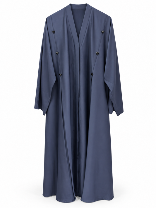 Slate Double Button Detail Abaya - edited white background studio view