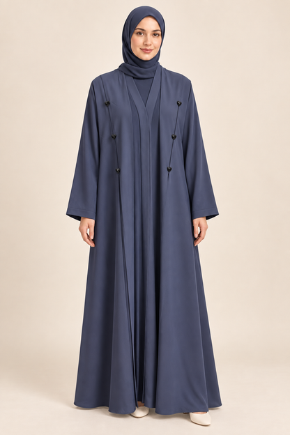 Slate Double Button Detail Abaya - AI styled model