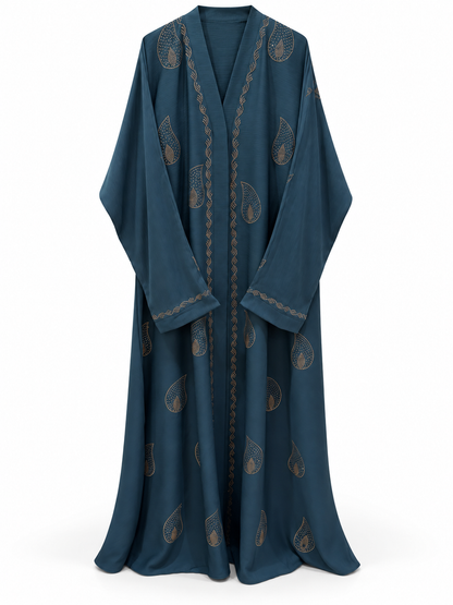 Teal Paisley Abaya - edited white background studio view