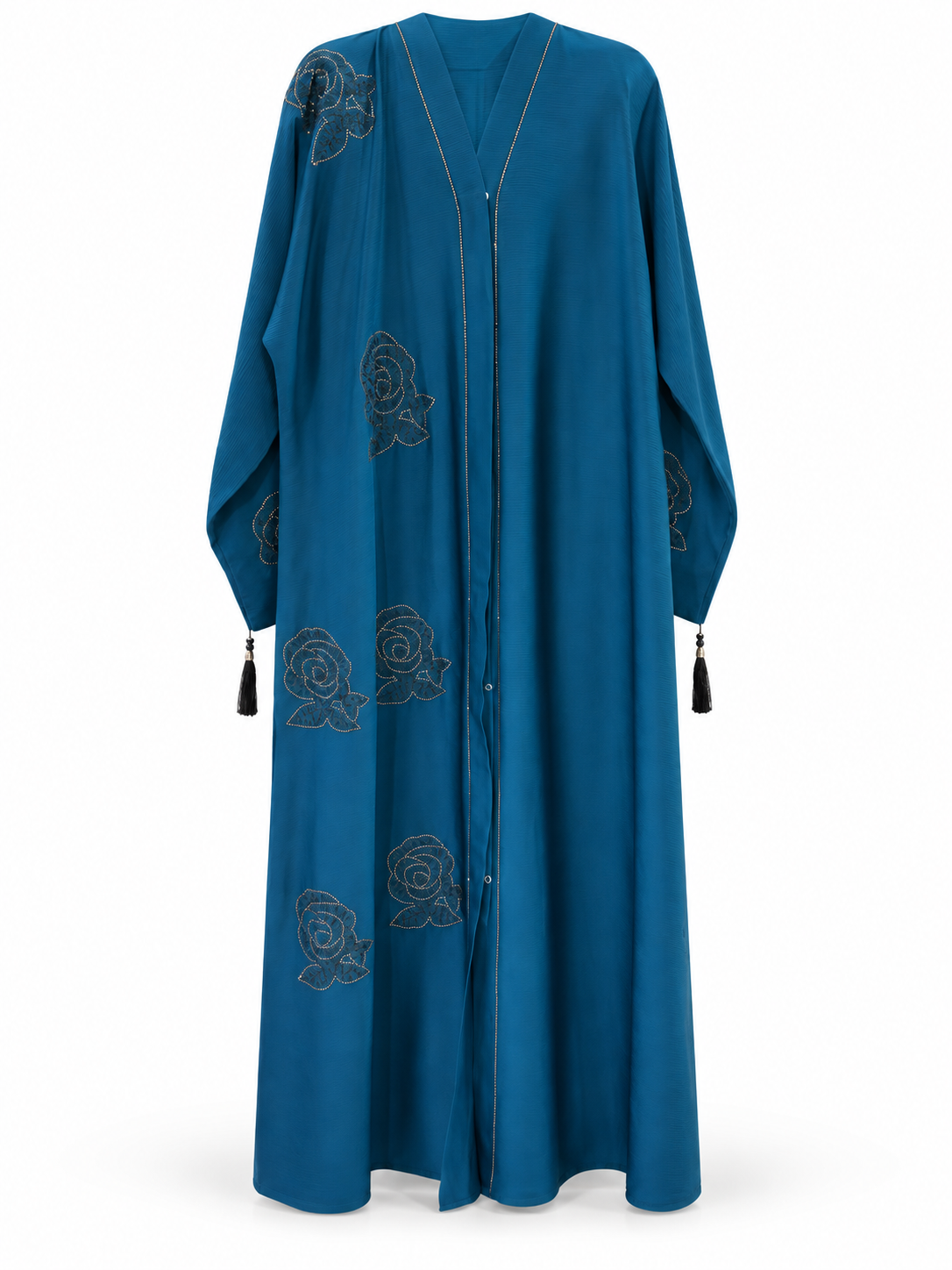 Teal Rose Stone Abaya - edited white background studio view